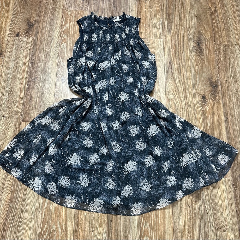 Joie Grey & White Floral Cinch High Neck Dress Size M - Picture 1 of 12